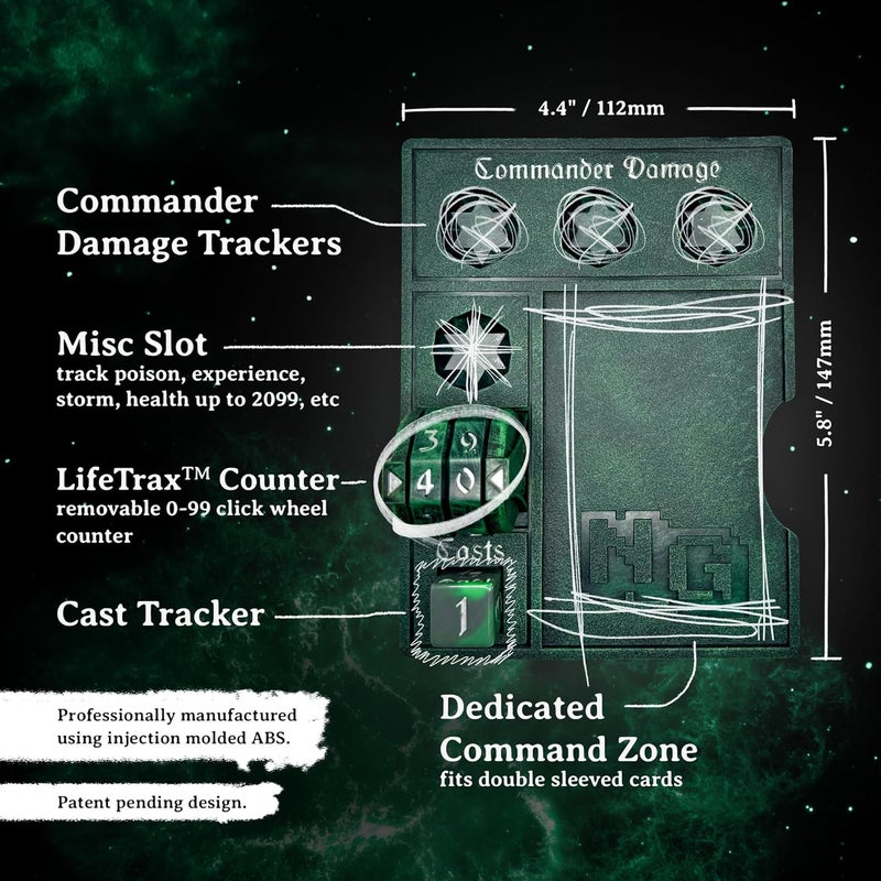 NERD GEAR Store Commander Essentials Kit - Ultimate Accessory for MTG Commander EDH - MTG Command Zone Tray - Health Counter - Spin Down Dice - Dry Erase Tokens (Midnight Forest) - Image 2